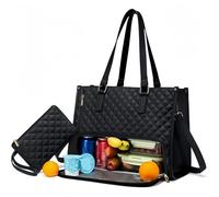 zoocco Tote Bag with Lunch Compartment for Women, 2 in 1 Tote Bags Lunch Bag Combo, Work Bags with Laptop Sleeve & Insulated Compartment for Women Office, Nurse, Teacher (Black)