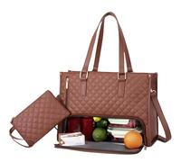 zoocco Tote Bag with Lunch Compartment for Women, 2 in 1 Tote Bags Lunch Bag Combo, Work Bags with Laptop Sleeve & Insulated Compartment for Women Office, Nurse, Teacher (Dark Brown)
