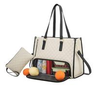 zoocco Tote Bag with Lunch Compartment for Women, 2 in 1 Tote Bags Lunch Bag Combo, Work Bags with Laptop Sleeve & Insulated Compartment for Women Office, Nurse, Teacher (Beige)