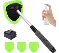 zoocco Tourgoing Windshield Cleaning Tool, Extendable Car Windshield Cleaner Tool with 4 Microfiber Pads, 180° Rotating Head, Auto Glass Cleaning Kit for Cars, Trucks, SUVs & Home Windows (Green)