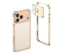 zoocco Ultra-Thin Metal Frame Case for iPhone 17 Pro Max with Heat Dissipation & Detachable Lens Protector, One-Click Installation Protective Cover (Gold,17AIR)