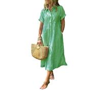 zoocco Women's Boho Striped Shirt Dress Button Up Loose High Waistline Mid Long Dress with Pockets for Early Fall Stroll (Green,3XL)
