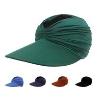 zoocco Women's UPF 50+ UV Protection Sun Visor Hat, Wide Brim Ponytail Hat, Foldable Beach cap for Golf & Travel (Dark Green)