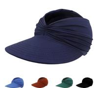 zoocco Women's UPF 50+ UV Protection Sun Visor Hat, Wide Brim Ponytail Hat, Foldable Beach cap for Golf & Travel (Navy Blue)