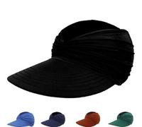 zoocco Women's UPF 50+ UV Protection Sun Visor Hat, Wide Brim Ponytail Hat, Foldable Beach cap for Golf & Travel (Black)