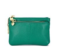 ZOOEASS Mini portamonete da donna in vera pelle con cerniera e anello portachiavi triplo porta carte, Giada, Prossoefinito