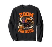Zoom for Boos Halloween Black Cat Broom Ride Felpa