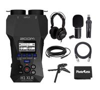 Zoom H1 XLR Handy Recorder, Bundle con Zoom ZDM-1 Podcast Mic Pack con cuffie, parabrezza, cavo XLR e supporto da tavolo e treppiede da tavolo impugnatura