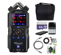 Zoom H4essential - Registratore audio portatile a 4 tracce a 32 bit, con opzione di accessibilità, microfoni stereo, 2 ingressi XLR/TRS Combo, interfaccia USB, per musicisti, podcaster Bundle con