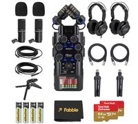 Zoom H6studio Handy Recorder Bundle con 2 x ZDM-1 Podcast Mic Pack, cuffie, supporti da tavolo, cavi XLR, parabrezza, schede di memoria, batterie e accessori