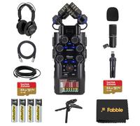 Zoom H6studio Handy Recorder Bundle con ZDM-1 Podcast Mic Pack, cuffie, supporti da tavolo, cavi XLR, parabrezza, 2 schede di memoria, batterie e accessori