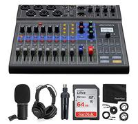 Zoom LiveTrak L-8 - Mixer digitale portatile a 8 canali e registratore multitraccia + microfono Zoom ZDM-1 con cuffie, parabrezza e supporto + scheda di memoria da 64 GB + cavi - Podcasting Deluxe Bundle
