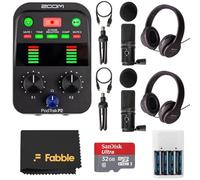 Zoom PodTrak P2 Bundle con 2 microfoni ZUM-2, 2 cuffie ZHP-2, 2 supporti treppiedi, supporti, parabrezza, cavi USB-C, scheda microSDHC da 32 GB e kit batteria AA con caricabatterie