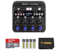 Zoom PodTrak P4next Portable Multitraccia Podcast Recorder Bundle include una scheda di memoria microSDHC da 32 GB con adattatore e 4 batterie AA, perfetto per registrare podcast ovunque con facilità.