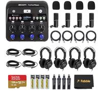 Zoom PodTrak P4next - Registratore Podcast multitraccia portatile, con microfoni, cuffie, parabrezza, supporto per microfono da tavolo, scheda di memoria microSDXC da 128 GB, 4 batterie AA e