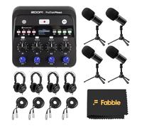 Zoom PodTrak P4next - Set di registratori podcast con quattro confezioni di microfoni Zoom ZDM-1, tra cui cuffie, parabrezza, cavi XLR e supporti da tavolo per una configurazione completa della