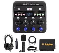 Zoom PodTrak P4next - Set di registratori podcast multitraccia portatili con microfoni, cuffie, parabrezza, supporto per microfono da scrivania, cavi XLR con panno di pulizia in microfibra di alta