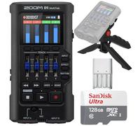 Zoom R4 MultiTrak - Registratore galleggiante a 32 bit con scheda di memoria Ultra UHS-I microSDXC da 128 GB e treppiede da tavolo con impugnatura a pistola