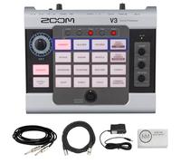 Zoom V3 - Processore vocale con cavo XLR da 6,1 m + cavo per strumenti da 5,7 m + alimentatore da 9 V + panno (5 pezzi)