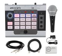 Zoom V3 - Processore vocale con microfono cardioide palmare + cavo XLR da 6,1 m + cavo per strumenti da 5,7 m + alimentatore da 9 V (6 pezzi)