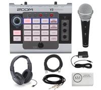 Zoom V3 - Processore vocale con microfono cardioide palmare + cuffie + cavo XLR da 6,1 m + cavo per strumenti da 5,7 m + alimentatore da 9 V (7 pezzi)