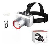 Zoomable - Lampada frontale ricaricabile con display digitale per lo stato della batteria, 800 mAh, per campeggio, corsa, escursionismo, tipo C, ricarica rapida (C)