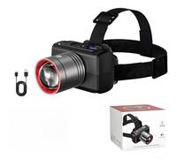 Zoomable - Lampada frontale ricaricabile con display digitale per lo stato della batteria, 800 mAh, per campeggio, corsa, escursionismo, tipo C, ricarica rapida (B)