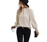 ZOOMOON Camicetta a pois da donna a maniche lunghe con volant a sbuffo 2024 autunno plissettato con volant e collo a lupetto, Cachi, L