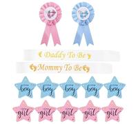 ZOOMPIL 4pcs Baby Shower Sash e Badge, 100pcs Adesivi Rivelazione di Genere, Mamma To Be Sash, Daddy to be Distintivo, Tipo di regalo per neopapà e mamma, per Decorazioni Baby Shower