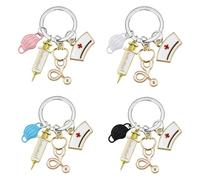 ZOOMPIL 4pcs Portachiavi da infermiera, Portachiavi da Medico con Ciondolo Siringa Stetoscopio Cappello da Infermiera, per medico, Idea Regalo per Infermiere