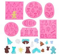 ZOOMPIL 7 Pezzi Stampi per Dolci di Natale, Stampi Natale Silicone, forma di alberi di Natale, renne, slitta, calze e campane, stampi in silicone per torta di compleanno