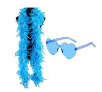ZOOMPIL Boa di Piume per Donne, Boa di piume Blu e occhiali, Boas di Piuma Colorate, per Natale Halloween Danza Matrimonio Festa Cosplay