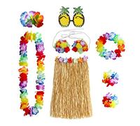 ZOOMPIL Costumi delle Hawaii, Costume hawaiano 8 pezzi, Costume da Hula Rock con Fiori e anananas, Occhiali da Sole, Reggiseno a Fiori, Reggiseno Adesivo, Decorazione per Feste in Spiaggia