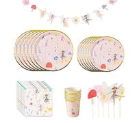 ZOOMPIL Fata dei Fiori Stoviglie Compleanno Set, Posate per Feste di Compleanno Fata, Include Piatti di Carta Tovaglioli Tazze Cannucce Striscione, per Feste di delle Fate, 10 Ospiti