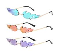 ZOOMPIL Flame Sunglasses, 3PCS Rimless Fashion Fire Flame Sunglasses, Frameless Sun Glasses For Women and Man per Compleanni, Viaggio,Laurea, Matrimonio o Bomboniere
