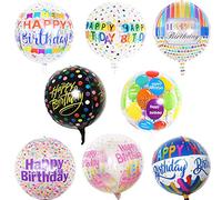 ZOOMPIL Palloncini Foil Happy Birthday, 8 Pezzi Trasparente Buon Compleanno, Palloncini rotondi di buon compleanno, Palloncino per Compleanno Matrimonio Baby Shower Decorazioni