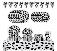 ZOOMPIL Piatti di Carta con Stampa di Mucca, Stoviglie con Animali da Fattoria, 82 Pezzi di Forniture per Feste con Stampa di Mucca per Bambini Compleanno Baby Shower, per 20 Ospiti