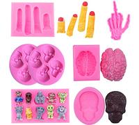 ZOOMPIL Set di 6 Stampi in Silicone 3D Teschio, Antiaderente e Per Alimenti, Per Pasticceria Fai-Da-Te, Resina, Fondant, Cioccolato, Sapone e Ghiaccio, Per Decorazioni Gotiche e Halloween
