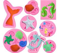 ZOOMPIL Stampi In Silicone a Forma Di Sirena, Fondant Silicone Mold, Tra Cui Coda Di Sirena, Cavalluccio Marino, Stelle Marine, Coralli 6 Stampi In Silicone Per Fondente a Tema Marino