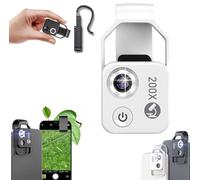 Zoomzip - Lente di ingrandimento 200X con lente CPL / luce LED, accessori per microscopio digitale portatile tascabile, lente microscopica portatile per telefono, più stabile e più chiara (bianco)
