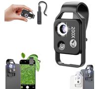 Zoomzip - Lente di ingrandimento 200X con lente CPL / luce LED, accessori per microscopio digitale portatile tascabile, lente microscopica portatile per telefono, più stabile e più chiara (nero)