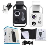 Zoomzip, Nanozoom 200x Magnification Zoom, Phone Microscope with Cpl Lens/LED Light and Universal Clip, for Cell Smartphone (Black+White) (2 pcs)
