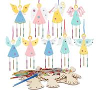 Zoonvii Campane a vento decorative per il nuovo anno, artigianato per bambini, campane a vento decorative per il Natale, campane a vento in legno Angelo fatte a mano da appendere Set di 9 pezzi