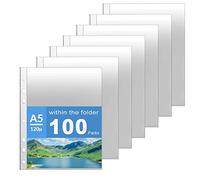 ZOOQUE 100 Buste Trasparenti in Plastica di Polipropilene,Buste Perforate Standard 7 Fori A5 Buste Portadocumenti per la Protezione di Carta,Atti e Documenti (A5)