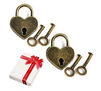 zooting Mini lucchetto a forma di cuore vintage antico a 2 pezzi con set di 4 chiavi, lucchetto piccolo a forma di cuore vintage antico nostalgia per Diario Love Lock Regalo per feste decorazione