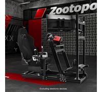 Zootopo Racing Sim Cockpit Alluminio & Sedile Nero &Triple TV Stand Fit Logitech