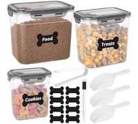 ZooZoo Set di 3 contenitori trasparenti per cibo per cani con coperchi ermetici, contenitori in plastica senza BPA, per cibo e dolcetti, impilabili di grandi dimensioni, medie e piccole, include