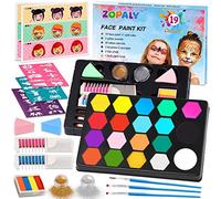 ZOPALY Truccabimbi Kit, 19 Body Painting Colori, Colori Trucco Viso Bambini con Split Cake Face Paint, 30 Stencil per Tatuaggi, 2 Glitter, 3 Pennelli, per Trucchi Halloween, Carnevale, Pasquale