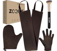 ZOQINI Kit con guanto autoabbronzante, morbido guanto abbronzante vellutato e applicatore per abbronzatura posteriore, guanto esfoliante, pennello angolato per abbronzatura del viso, per olio