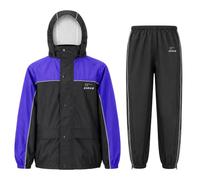 Zorax Bambini Rain Suit Cappotto e Pantaloni | Giacca antipioggia con cappuccio e pantaloni unisex rivestiti in poliuretano con strisce riflettenti e polsini regolabili e